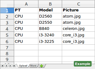 XLS example with 'Pictures' column